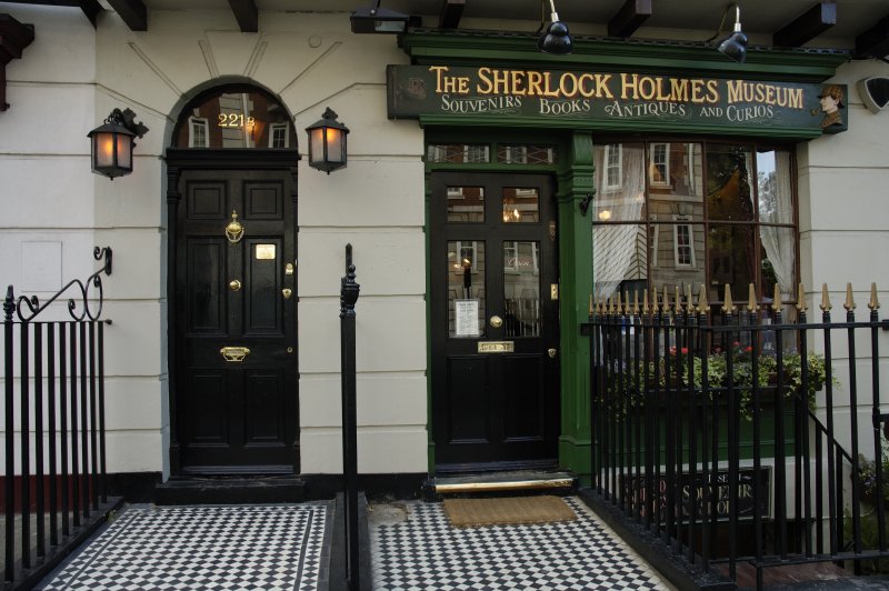 exterior shot of 221b baker street front door