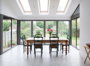 Closed black bi fold doors. 